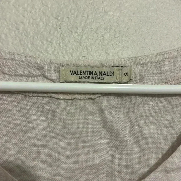 VALENTINA NALDI Linen Cream Tank Top Sleeveless Peplum Eyelet Blouse - Picture 4 of 6